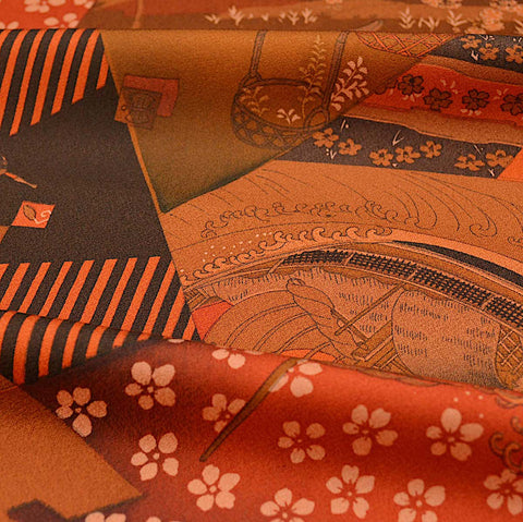 Journeys Faux Patchwork Chirimen Crepe Vintage Kimono Silk, 13.5" x 15"   #4593