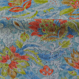 'Old Watercolor' "Faded" Blues / Orange Vintage Japanese Chirimen Silk Crepe 6.5" x 56"  #4612