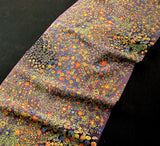 Purple/Orange/Green Small Flowers Chirimen Crepe Kimono Silk 14" x 61". #4168