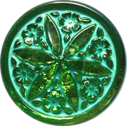 Green Emerald Star Flower Czech Glass Button 3/4"  18mm #CZ 012