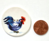 Blue-Black Rooster Chicken Large Porcelain Button 1-1/2"