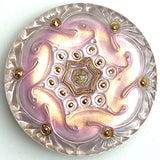 Peachy Pink Czech Glass Handpainted Button 1-5/8", Susan Clarke  #SC278B