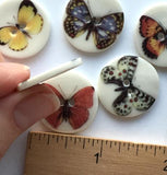 Purple / Black Butterfly Button 7/8" Handmade Porcelain