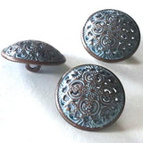 Blue/Copper Scrollwork Metal Button 11/16"  #SWC-23