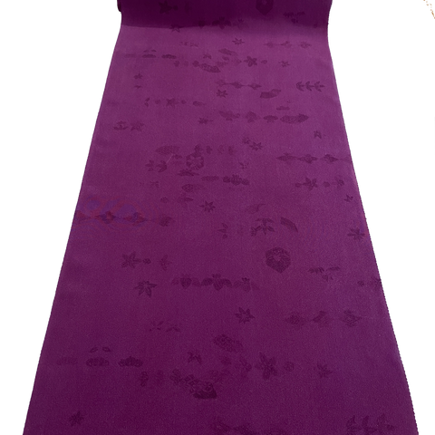 Purple Kimono Suede-Like Silk Crepe, Quiet Birds & Symbols, Solid Purple Reverse #442 OUTLET ITEM