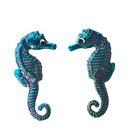 Seahorse Buttons, Two in a Set, Tiny 7/8" Enamel Metal