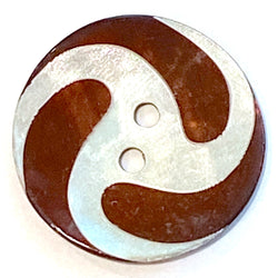 SALE Brown-Rust Swirl Iridescent / White Shell Button 7/8". #1195