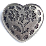 Silver Flower Heart  5/8", Metal Button, Shank Back #SWC-105
