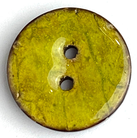 Chartreuse rustic green shiny coconut button 11/16" 2-hole ButtonBird.com