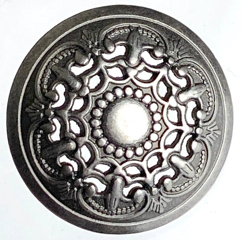 Old Silver Metal Shank Button with Spade Pattern #KMQ4000