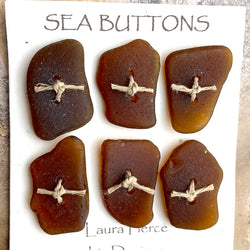 Sea Glass Buttons, Set of 6 Root Beer Ocean-Tumbled 1"  #LP-13