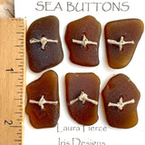 Sea Glass Buttons, Set of 6 Root Beer Ocean-Tumbled 1"  #LP-13