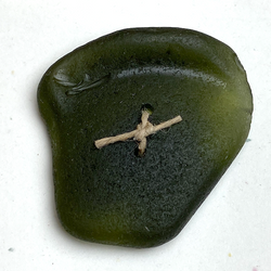 Sea Glass Button, Dark Olive, Ocean-Tumbled 1-1/2"  #LP-18