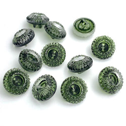 Olive Green Acorn-Top European Vintage Glass 1/2" Buttons Set of 12  #BK 542