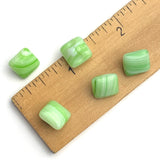 Tiny Green/White Stripey Square Vintage Glass Buttons 3/8"   #BK 949
