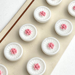 White/Pink Vintage Glass Dimensional Flower Buttons 1/2", Set of 12   #BK 416