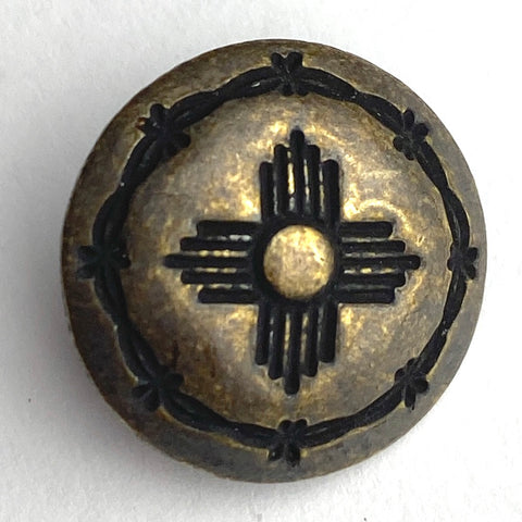 Rustic Dark "Tarnished" Brass Barb-Wire Zia Concho Button 5/8", #SW-84