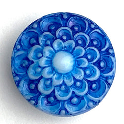 Blue/White Dahlia Vintage Glass Buttons 1/2",  #BK-322