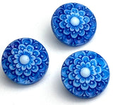 Blue/White Dahlia Vintage Glass Buttons 1/2",  #BK 322