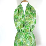 Spring Green "Patchwork" Crepe Kimono Silk Pieces, 14" x 67"