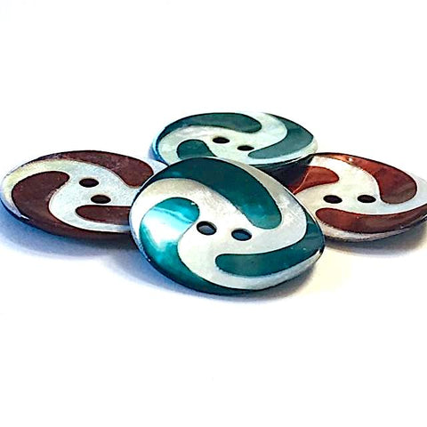 Turquoise Shell Buttons SALE Turquoise Dark Green / White Swirl Shell 2-Hole Button 7/8