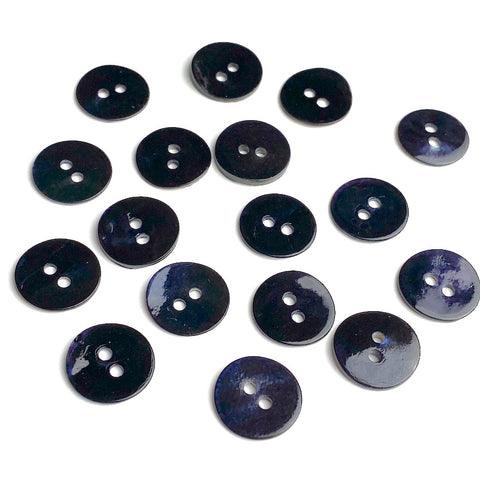 1/2 Black Rustic Shine Pearl Shell 2-hole, TWELVE BUTTONS #112-12