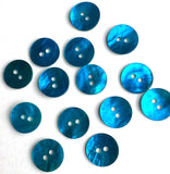 Teal Blue Dark Bright 11/16" Pearl Shell 2-hole Button, 4 for $5.50   #961-D