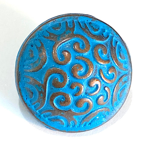 Small Blue and Copper Scrollwork Button 5/8"  #SWC-43