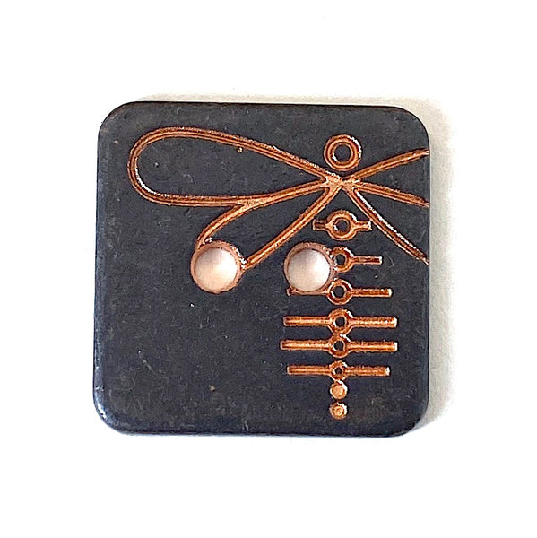 Dragonfly on Black/Copper Square 2 hole button, 5/8"  #SWC-53