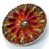 Large Magenta / Orange Dichroic Flower Czech Glass Button 1-3/16"  #CZ-002