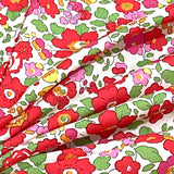 Bright Red, Pink Wild Roses Liberty Tana Lawn Cotton by the HALF Yard "Betsy"