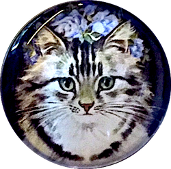 Long Haired Tabby Cat Domed Crystal Button 1"