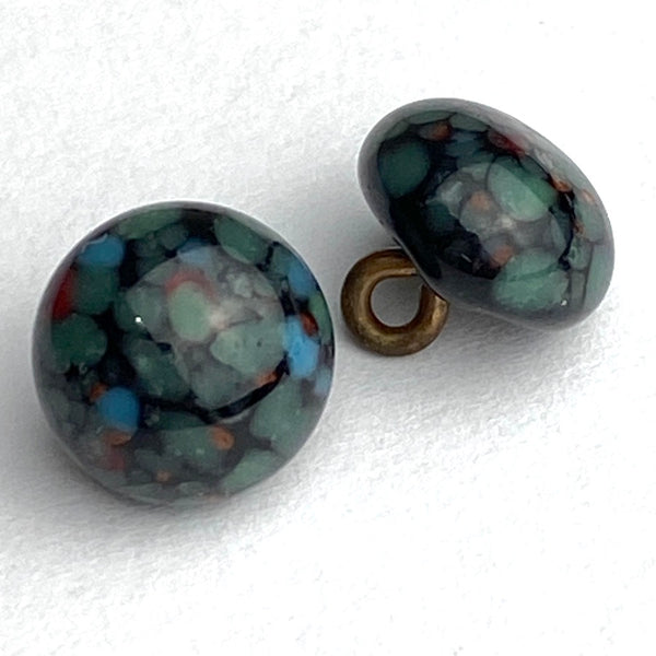 Almost Gone, Black/Blue/Soft Teal Spots Tiny Vintage Glass Buttons, 5/16" Japan #GL 308