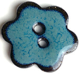 Turquoise/Black Ceramic 1" Flower Buttons 2-Hole #RN-TLFL