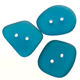 Caribbean Blue Teal Tumbled Silky "Sea Glass" Button, 1/2" - 3/4"
