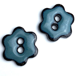 Turquoise/Black Ceramic 3/4" Flower Buttons 2-Hole #RN-TSFL