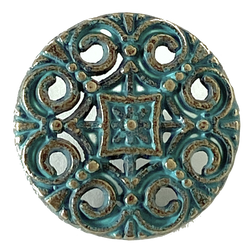 Blue-Green Patina Medallion Brass Button  11/16" / 18mm  #L-749