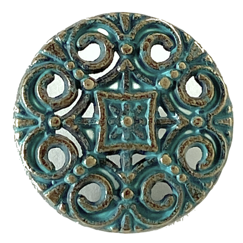 Blue-Green Patina Medallion Brass Button  11/16" / 18mm  #L-749