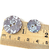 White Roses Etched on Taupe Shell, 5/8" or 13/16"