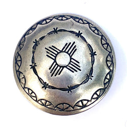 Zia Sun Symbol w. Barbed Wire 1" Concho Button Nickel Silver #SW-27
