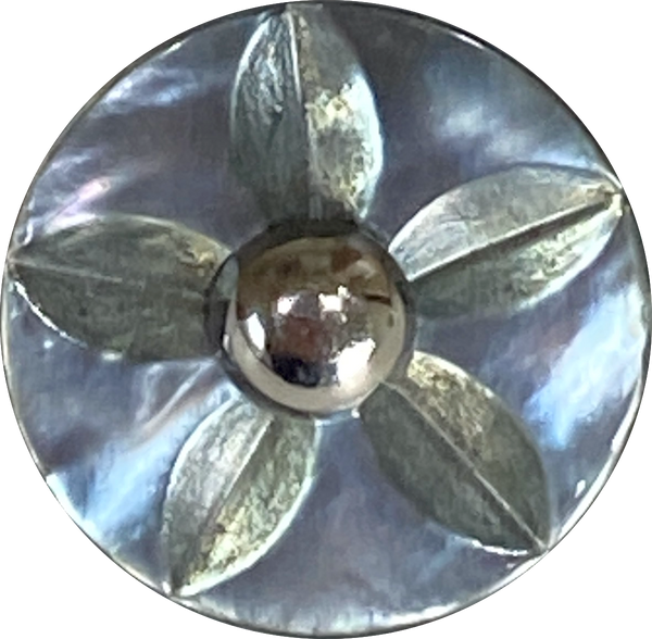 Re-Stocked, Gray Vintage Shell "Starflower" Button 3/4", Shank Back #SK-765