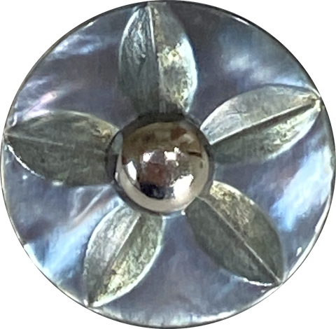 Gray Vintage Shell "Starflower" Button 3/4", Shank Back #765