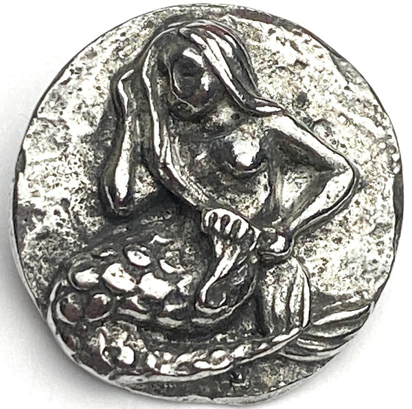 Back in Stock, Mermaid Button, 3/4" Pewter from Green Girl Studios, #G-300