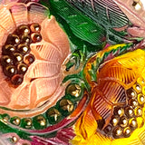 Lotus Flower Handpainted Czech Glass Button Gold/Peach 1-1/16"  #SC-256-G