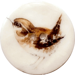 Porcelain Wren Button 1-1/8" 2-hole, Handmade