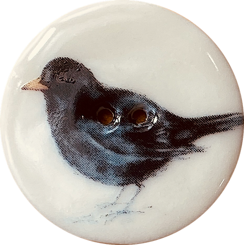 Blackbird Porcelain Button 1-1/8" 2-hole, Handmade