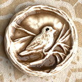 Bird in Tree, Brown Art Stone Button by Susan Clarke 1-3/16" #SC-1057