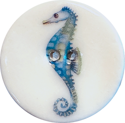 Seahorse Porcelain Button 1-1/8" 2-hole, Handmade