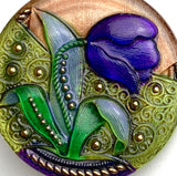 Purple Tulip Handpainted Czech Glass Button 1-1/4"  #SC-582