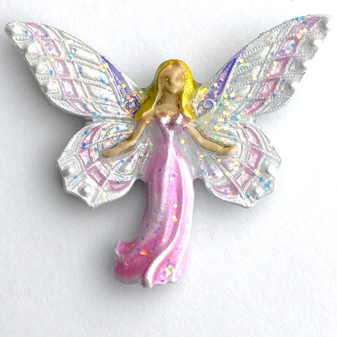 Fairy Mother in Pink, Sparkly Artisan Button, 1-1/2"
